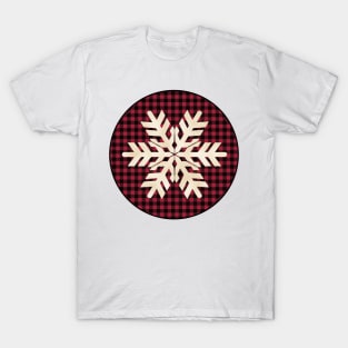 Snowflake silhouette over a black and red tile pattern T-Shirt